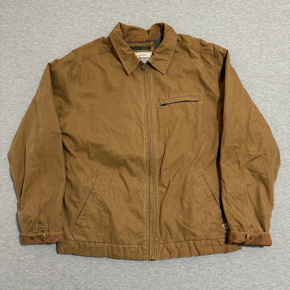 Abercrombie & Fitch Mens XL Brown Canvas Fleece Lined Workwear Chore Jacket